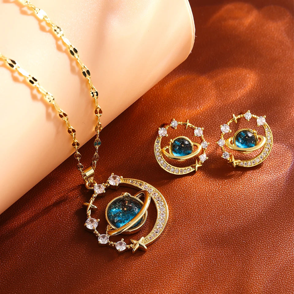 Lumière Celestial™ Titanium Steel Planet & Moon Pendant Necklace