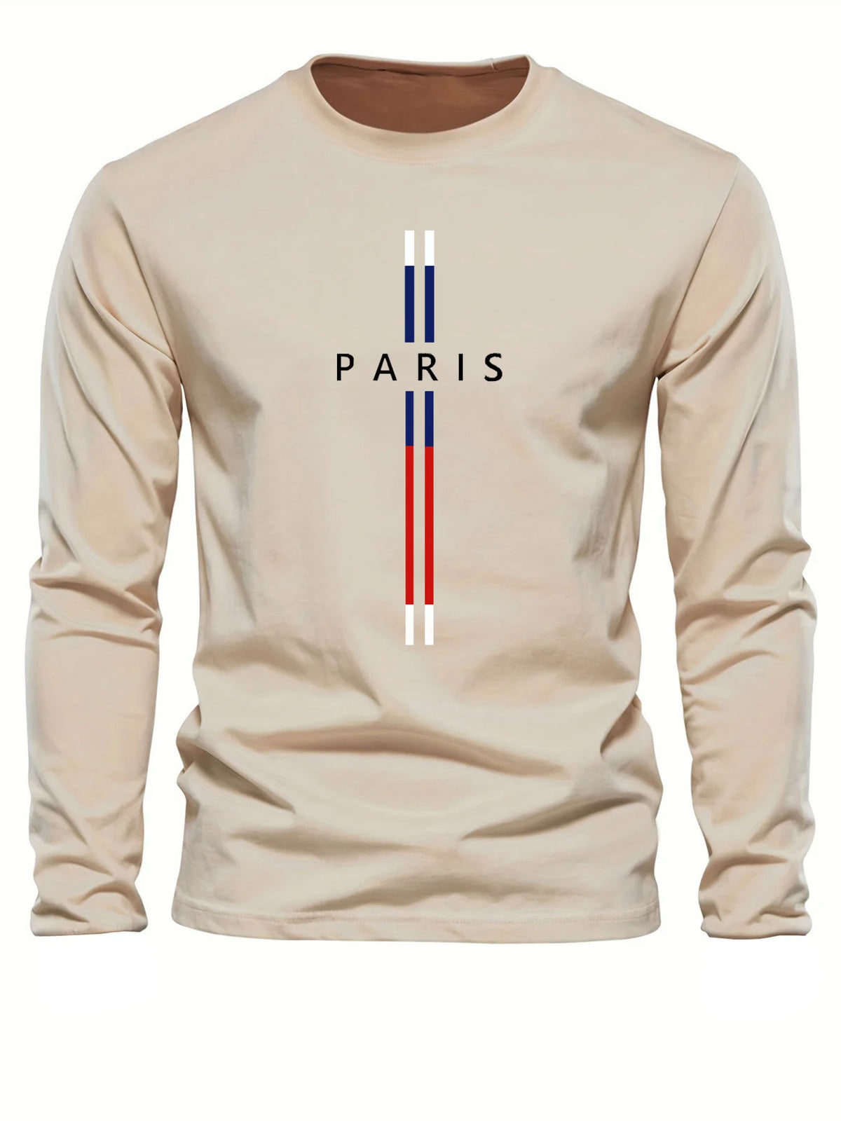 Men's Pure Cotton "Paris" Graphic Print Long-Sleeve T-Shirt