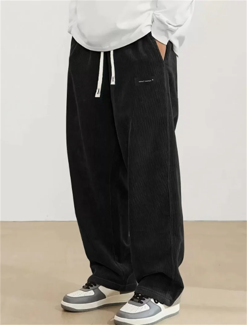 Men's Loose Solid-Color Corduroy Drawstring Sweatpants