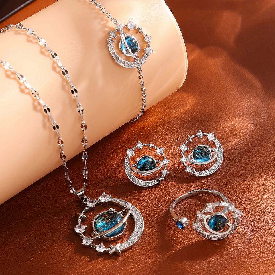 Lumière Celestial™ Titanium Steel Planet & Moon Pendant Necklace