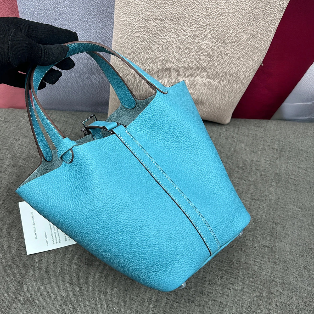 Women's Genuine Leather Designer Bucket Handbag (18cm / 22cm)