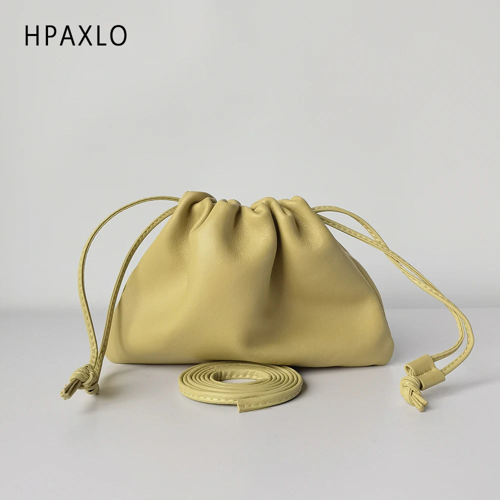 Women's Lambskin Cloud Drawstring Mini Underarm & Crossbody Bag