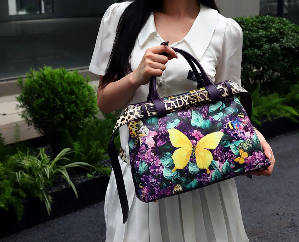 Women's Jungle Pattern Large Capacity Crossbody & Shoulder Bag with Logo Belt