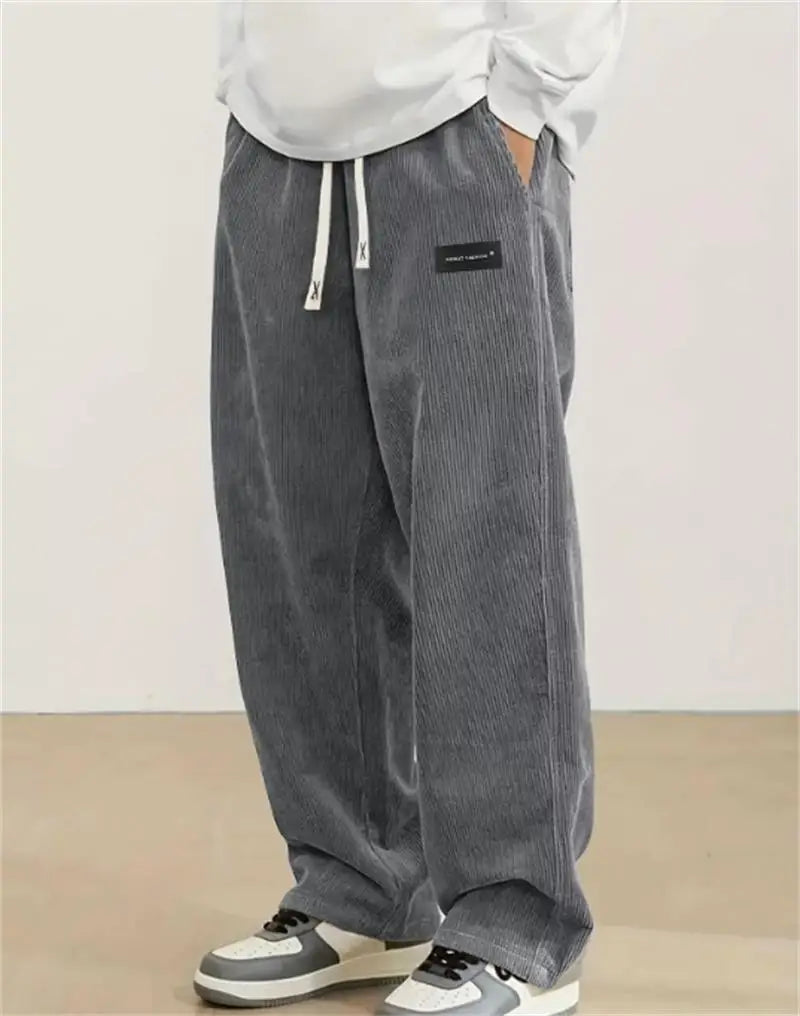 Men's Loose Solid-Color Corduroy Drawstring Sweatpants