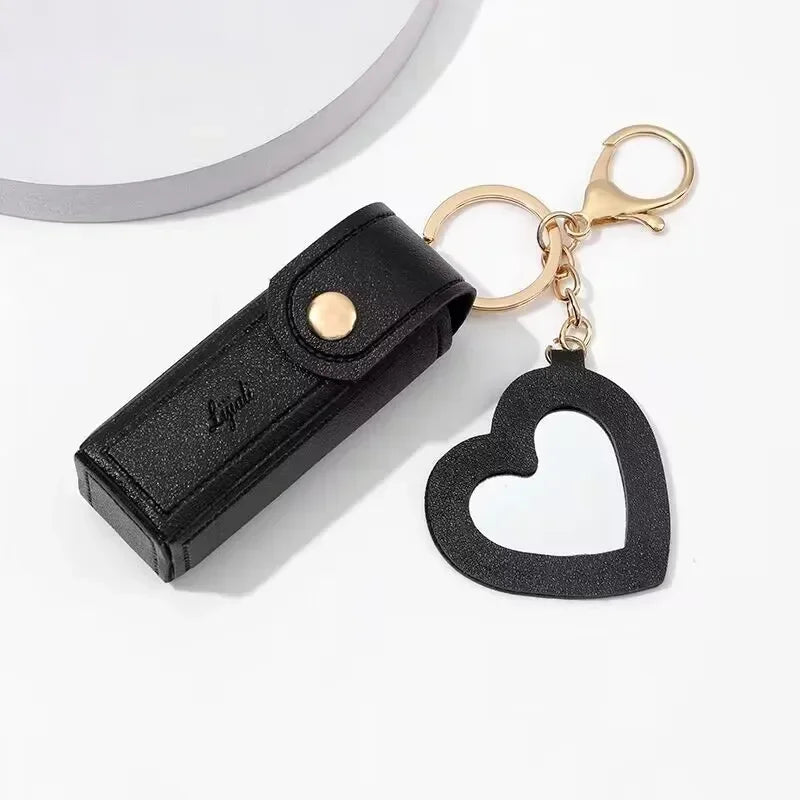 GlamPouch™ Mini Leather Lipstick Case & Coin Purse Keychain with Built-In Mirror