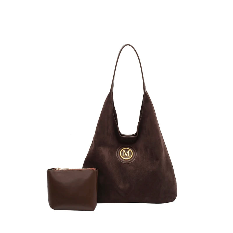 Women's Faux Suede Large Capacity Shoulder Tote Bag