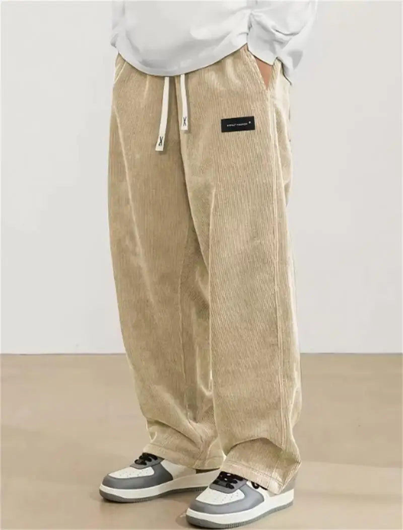 Men's Loose Solid-Color Corduroy Drawstring Sweatpants