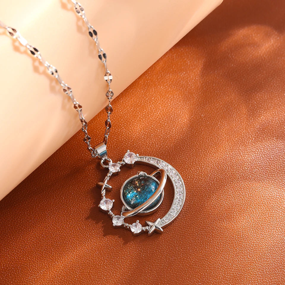 Lumière Celestial™ Titanium Steel Planet & Moon Pendant Necklace