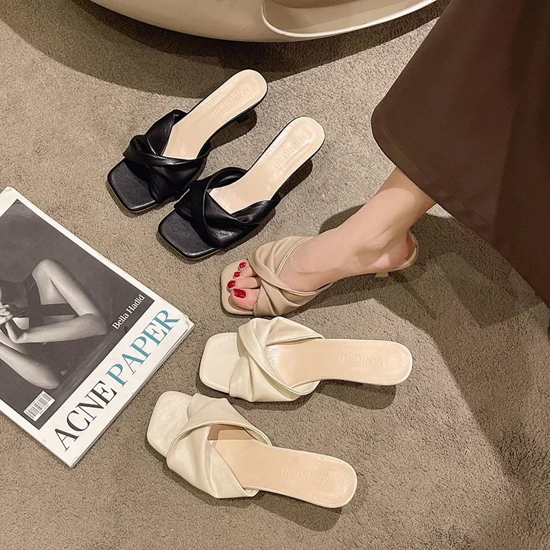 Women's Sexy Pointed-Toe Mixed-Color Mule Stiletto Heels | Summer Party Slip-On Slides