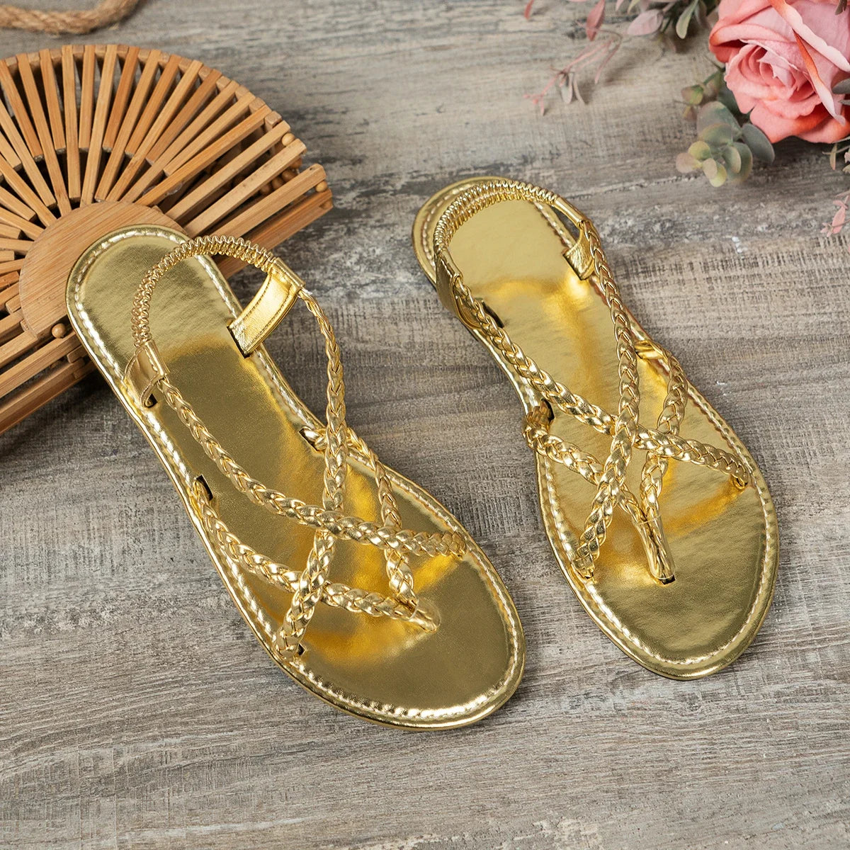 SoleVacay™ Woven Hollow Clip-Toe Flat Sandals – Summer Beach & Casual Slides