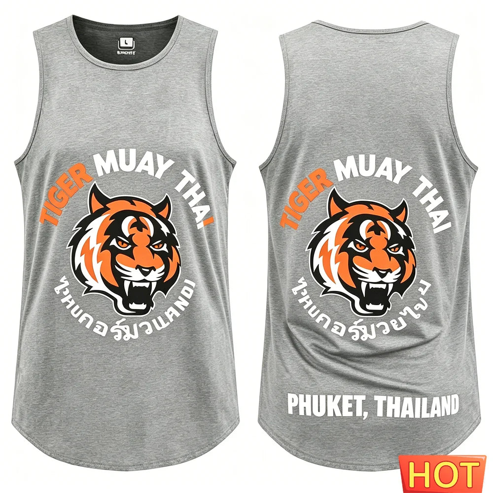 Men’s Muay Thai Tiger Graphic Tank Top – Athletic Athletic Sleeveless Vest