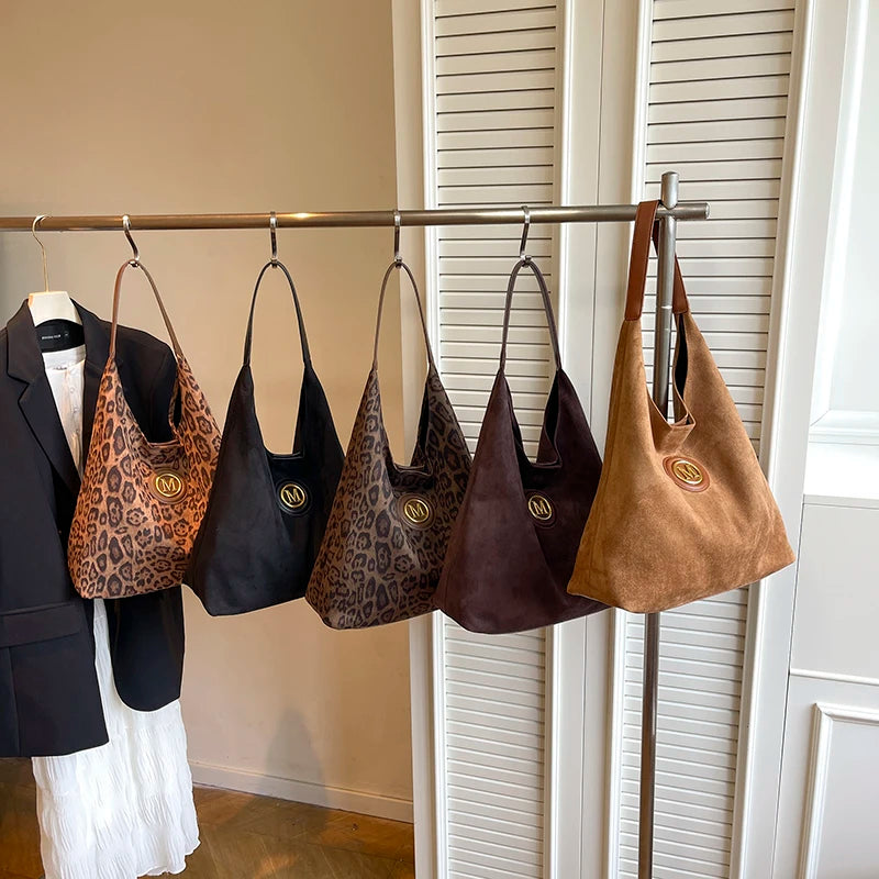 Women's Faux Suede Large Capacity Shoulder Tote Bag