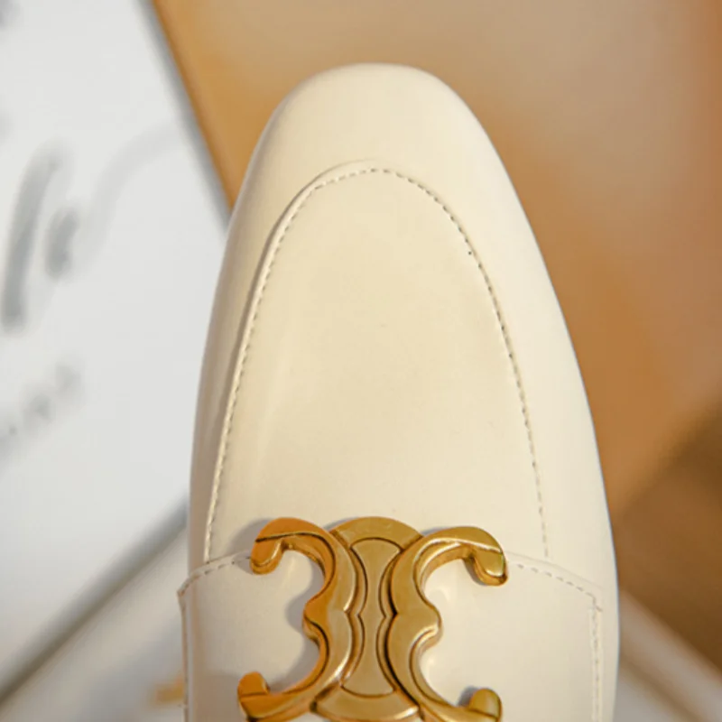 Women's Square-Toe PU Leather Mules with Gold Metal Buckle | Extended Size 41
