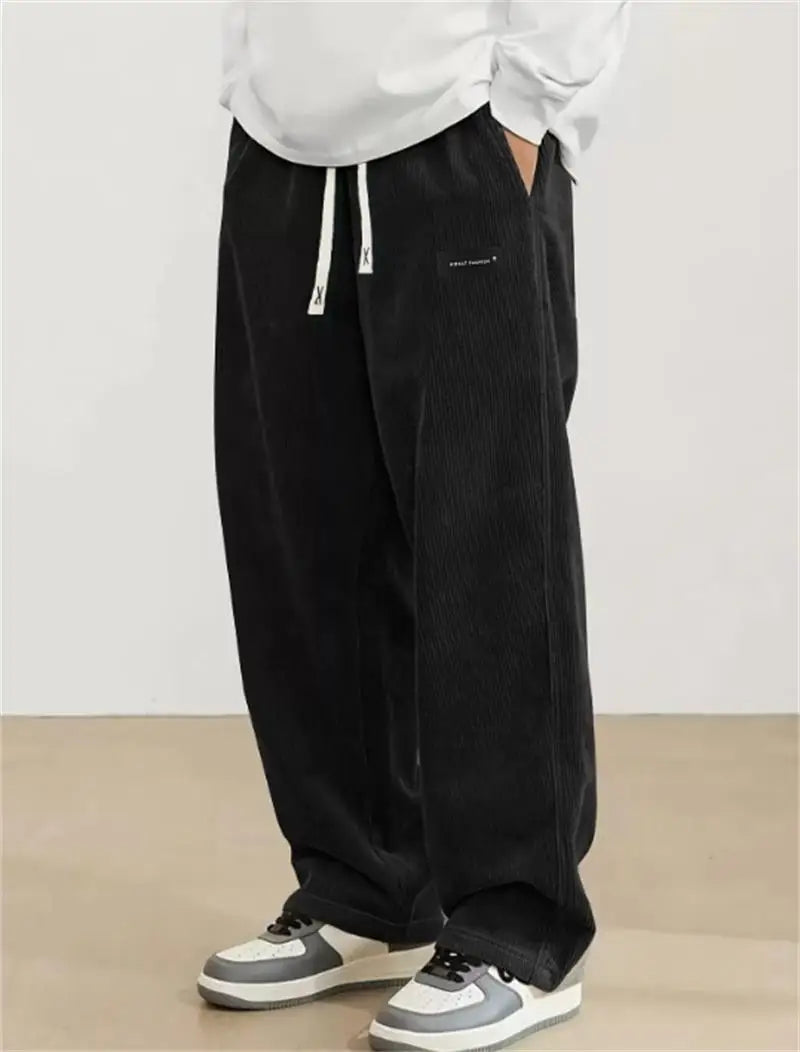 Men's Loose Solid-Color Corduroy Drawstring Sweatpants