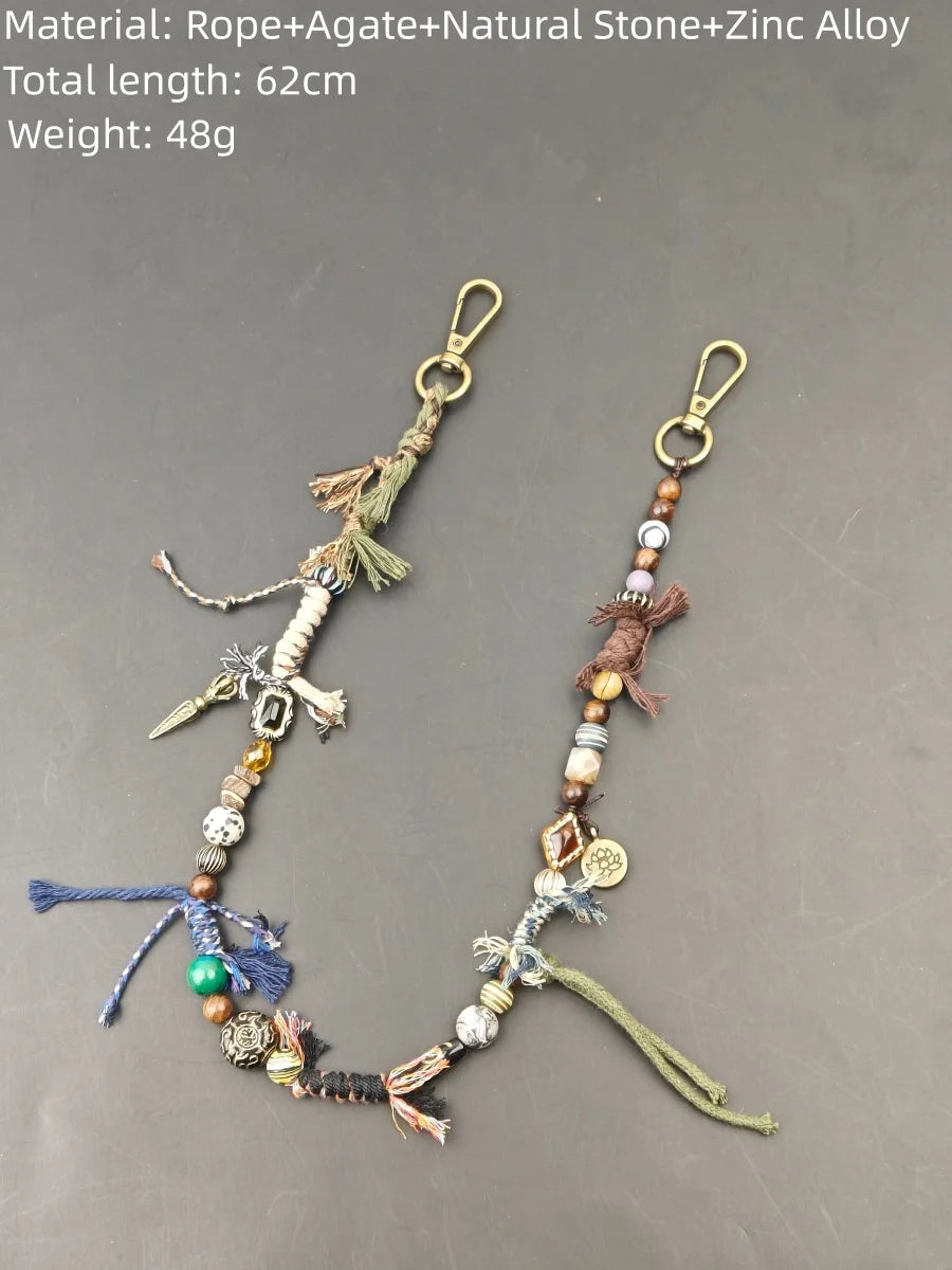 Boho Evil Eye Braided Rope & Gold Chain Strap for Women's Bags