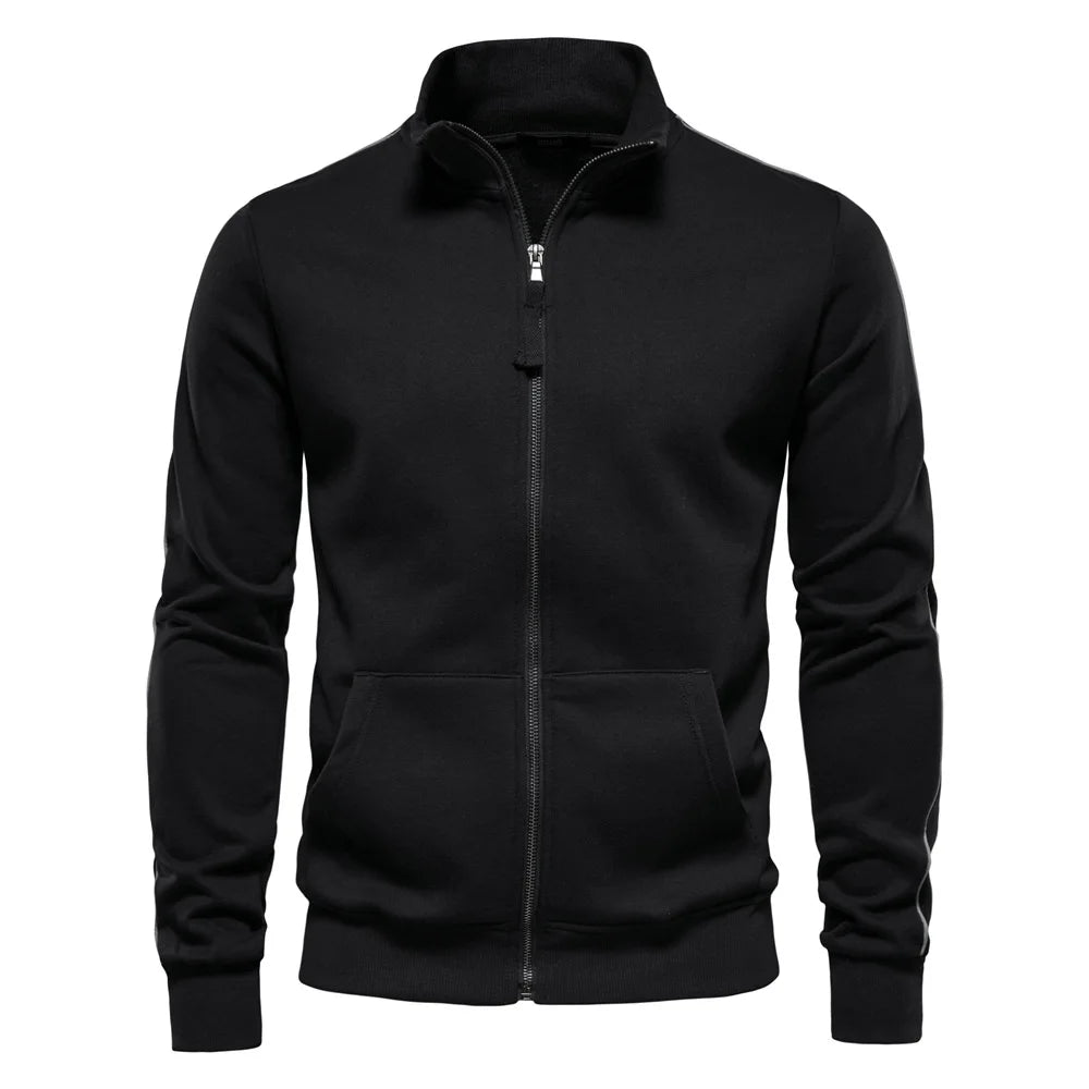 New Autumn-Winter Men's Versatile Casual Sports Hoodie Jacket: 50% Cotton, Stand Collar, Zipper, Long Sleeves, Cardigan