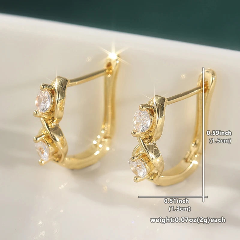Dazzling Gold Color White CZ Hoops Women's Earrings Metal Hand Carving Geometry Party Daily Wear