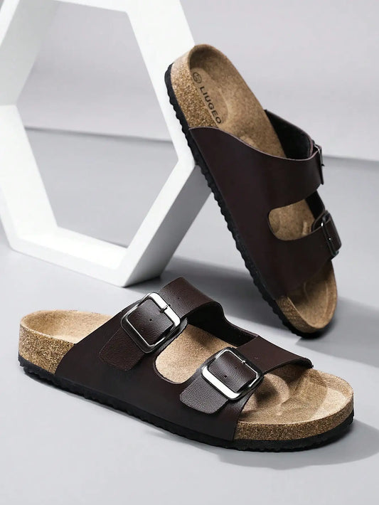 Women's Adjustable Double-Buckle Cork Footbed Thong Sandals | Comfort Walking Beach Slides