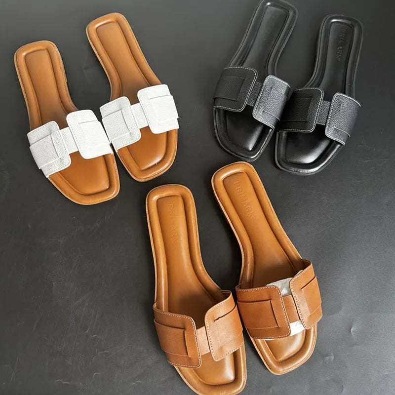 2025 Women's Modern Flat Leather Outdoor Slippers & Casual Slides