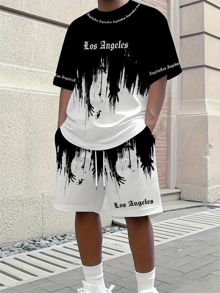 Men's Paisley 3D Print T-Shirt & Drawstring Shorts Set