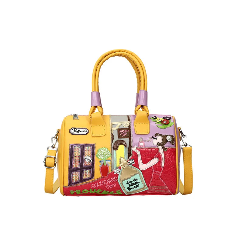 Women's Retro Patchwork Printed PU Leather Shoulder Bag