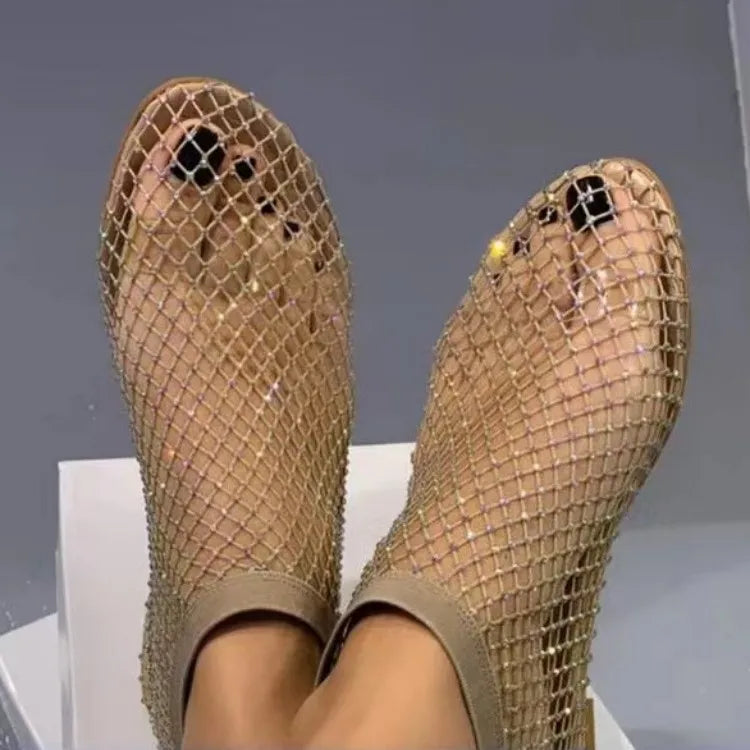 2024 Women's Hollow Rhinestone Flat Boots & Banquet Sandals