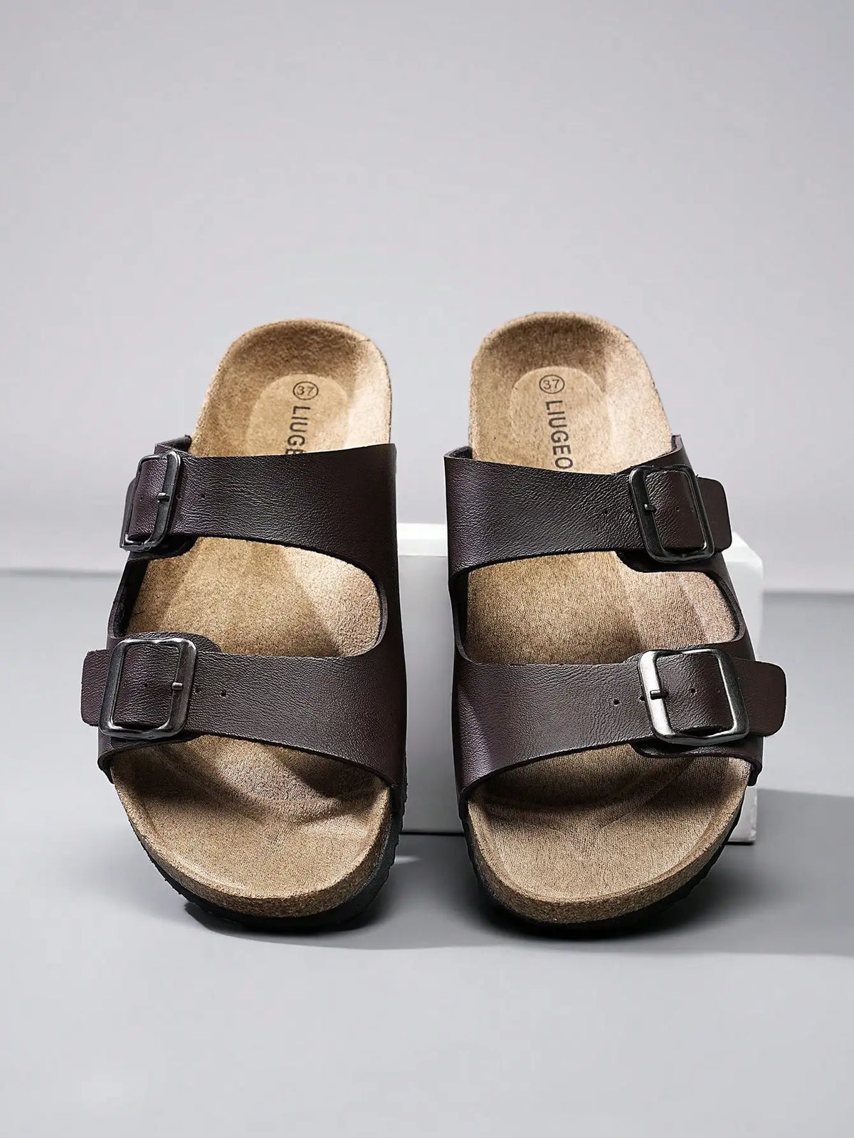 Women's Adjustable Double-Buckle Cork Footbed Thong Sandals | Comfort Walking Beach Slides