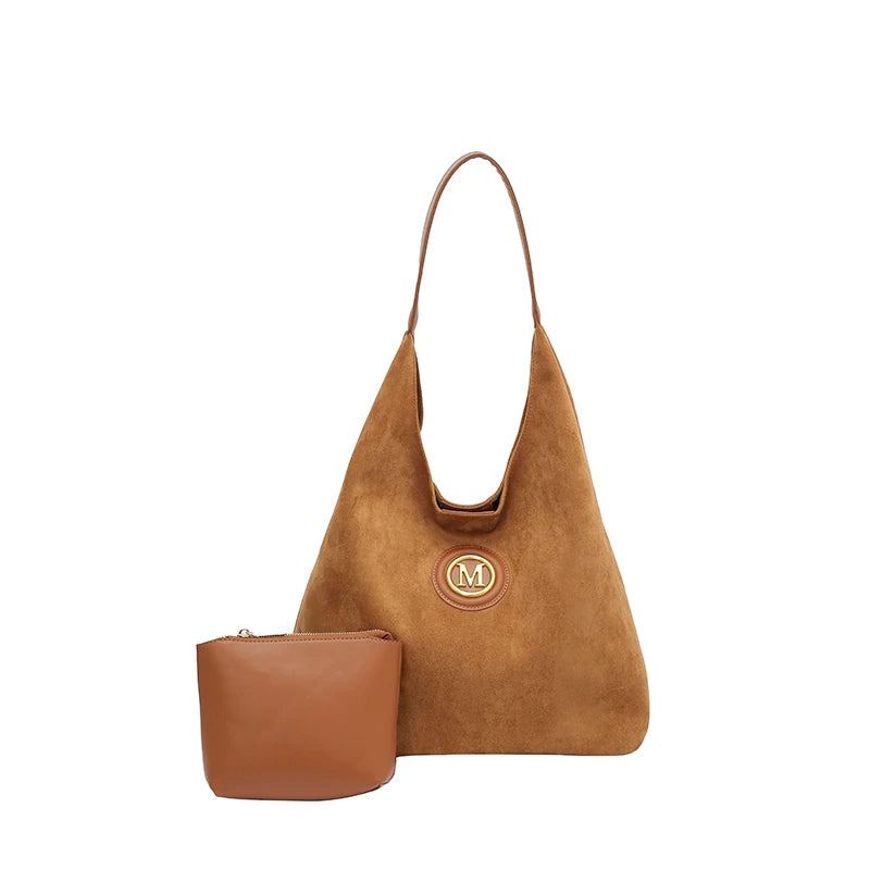 Women's Faux Suede Large Capacity Shoulder Tote Bag
