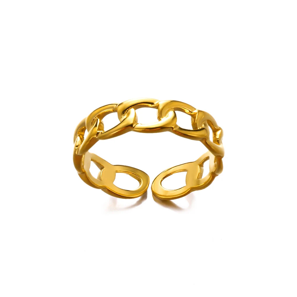 Lumière Luxe™ Stainless Steel Geometric Twist Chain Adjustable Open Ring