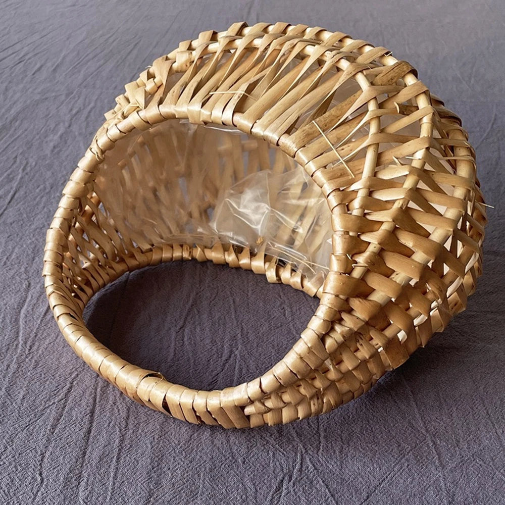 Handmade Woven Rattan Flower & Storage Basket with Ribbon Accent