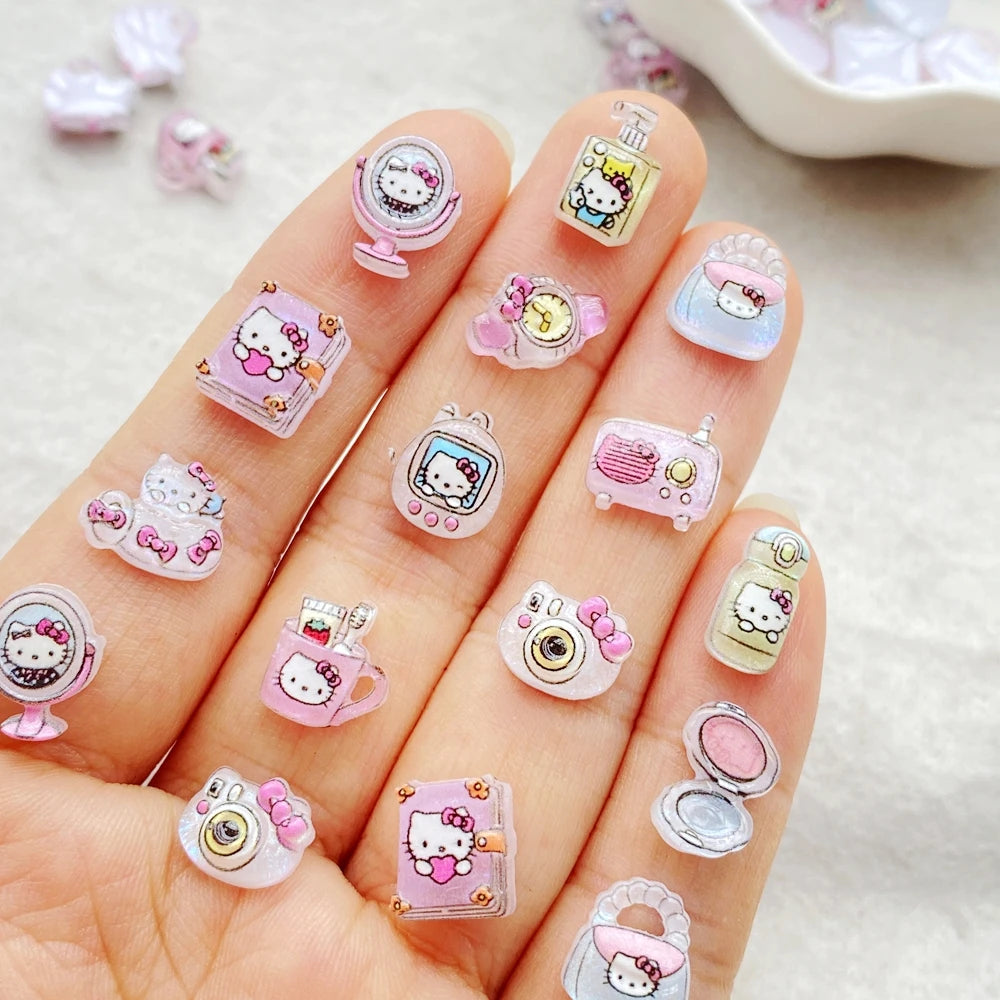 CharmCraft™ 50-Piece Mixed Resin Rhinestone Charms – Kitten, Mirror & Camera Nail Art Decorations