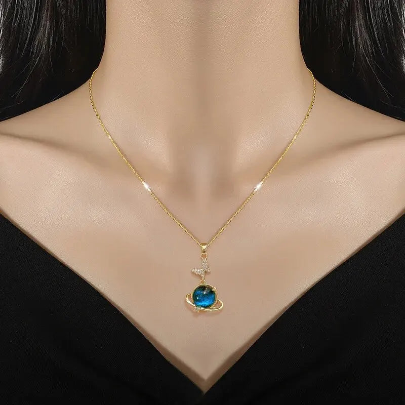 Lumière Celestial™ Titanium Steel Planet & Moon Pendant Necklace