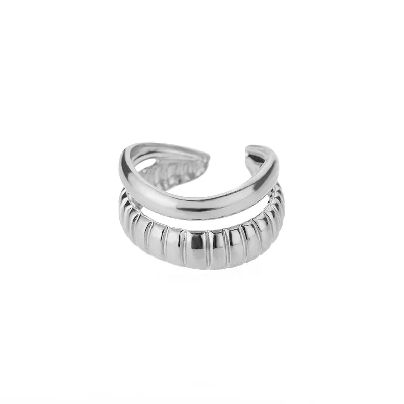 Lumière Luxe™ Stainless Steel Geometric Twist Chain Adjustable Open Ring