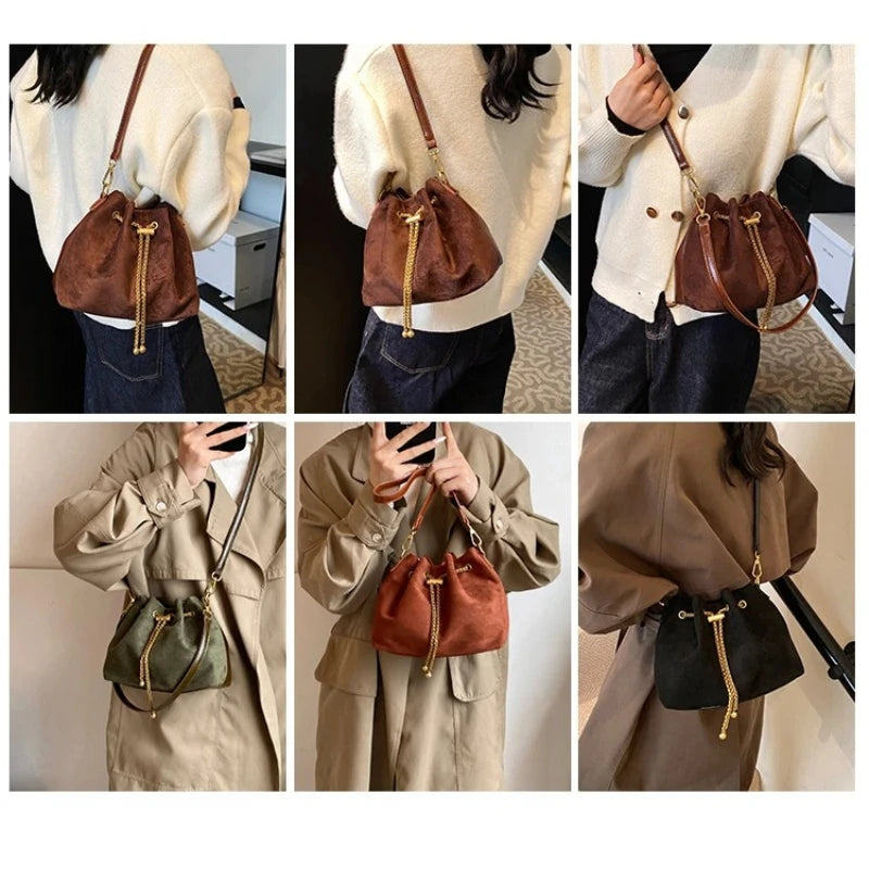 2026 Women's Soft Faux Suede Commuting Crossbody Bag with Quilted Thread Stitching