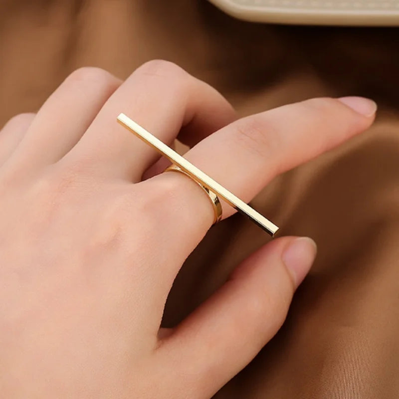 Geometric Ring Gold Silver Color Long Strip Minimalist Modern Stackable Ring for Women Birthday Gift Wedding