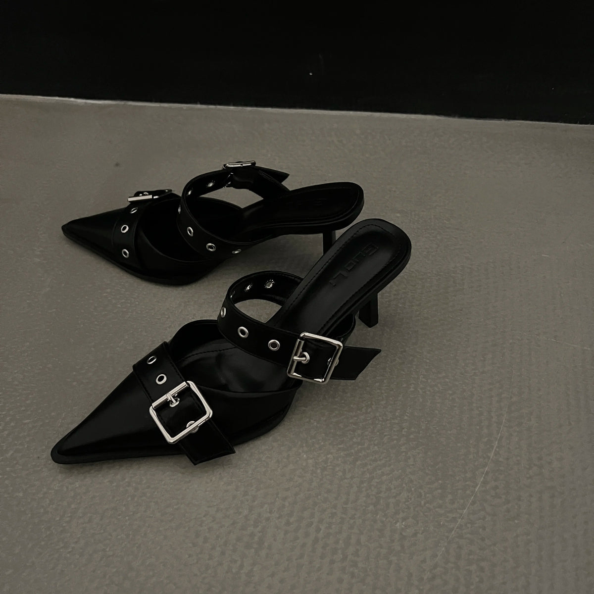 Women's Summer Pointed-Toe Silver Slingback Heels with Belt Buckle Accent