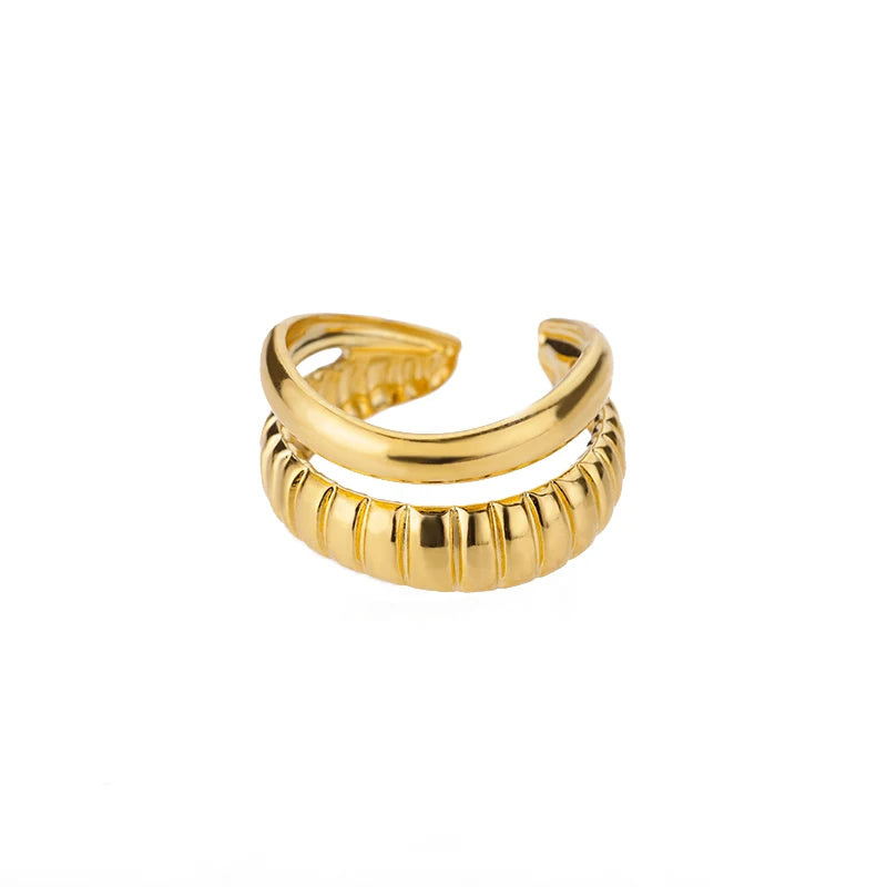 Lumière Luxe™ Stainless Steel Geometric Twist Chain Adjustable Open Ring