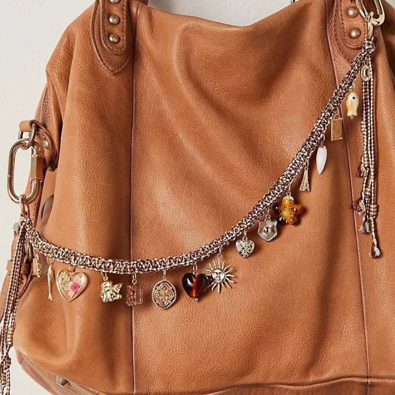 Boho Evil Eye Braided Rope & Gold Chain Strap for Women's Bags