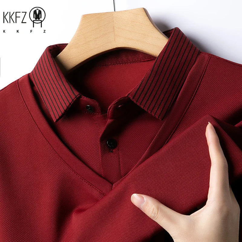 Men’s Long-Sleeve Layered Look Polo Shirt – Business Casual Versatile Top