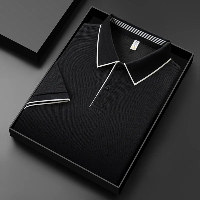 Men’s Business Casual Short-Sleeve Polo Shirt – Breathable Solid Color Top