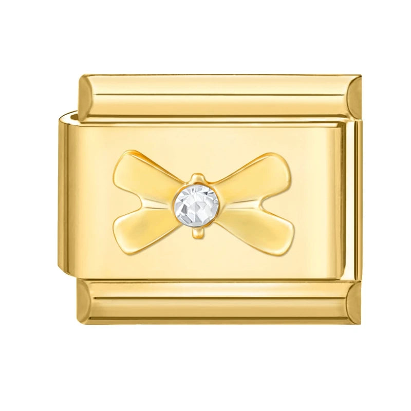 Zircon Heart Bow Butterfly Flowers Gold Color Italian Charm Links Fit 9MM Stainless Steel Bracelet Women Men DIY Making Jewelry