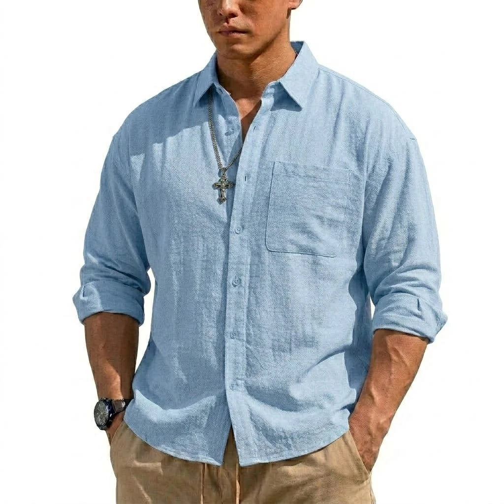 Men's Breathable Cotton-Linen Long Sleeve Button-Down Shirt