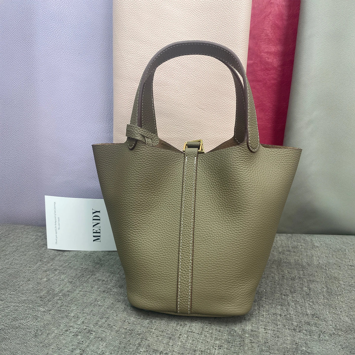 Women's Genuine Leather Designer Bucket Handbag (18cm / 22cm)
