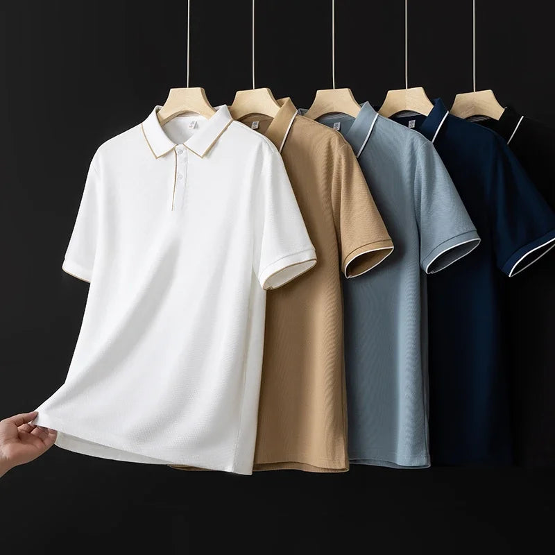 Men’s Business Casual Short-Sleeve Polo Shirt – Breathable Solid Color Top