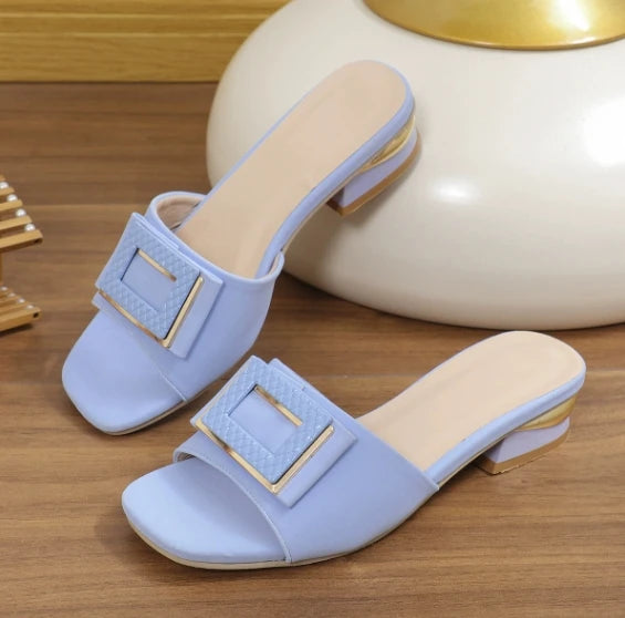 Women's Elegant Low-Heel Summer Slip-On Slippers for Weddings & Parties