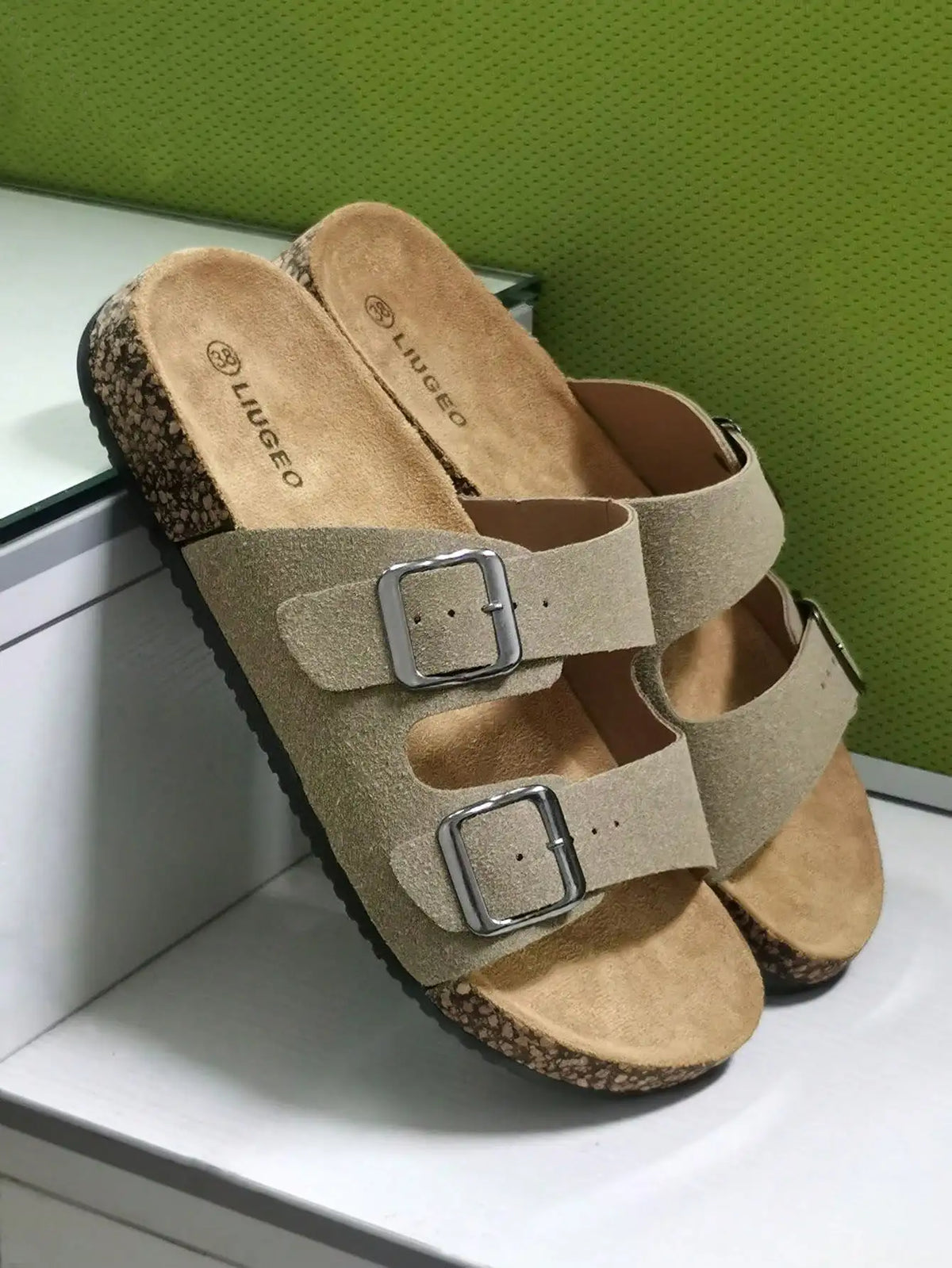 Women's Adjustable Double-Buckle Cork Footbed Thong Sandals | Comfort Walking Beach Slides