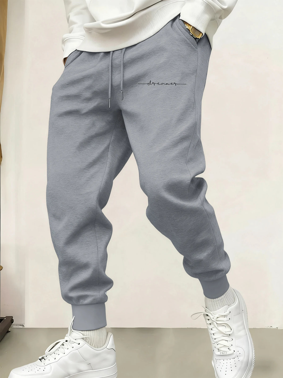 vMen’s Fleece Drawstring Sweatpants – Cursive Graphic Warm Casual Joggers