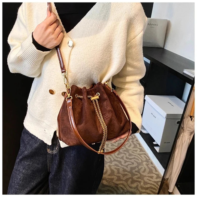 2026 Women's Soft Faux Suede Commuting Crossbody Bag with Quilted Thread Stitching