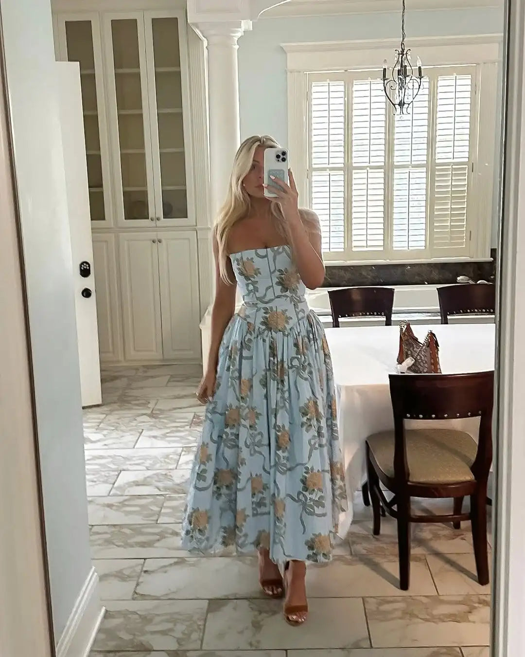 Suninheart Summer Clothes for Women Midi Elegant Dress 2025 New Arrivals White Floral Print Holiday Dress