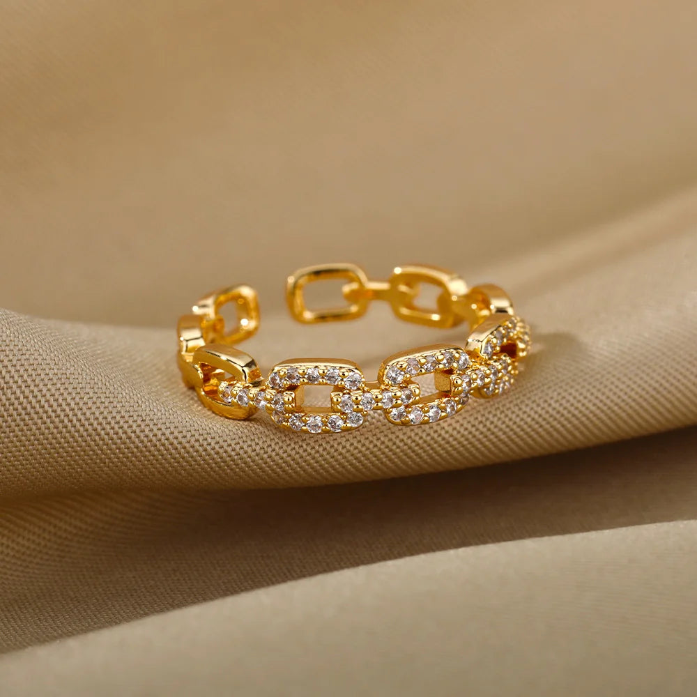 Lumière Luxe™ Stainless Steel Geometric Twist Chain Adjustable Open Ring
